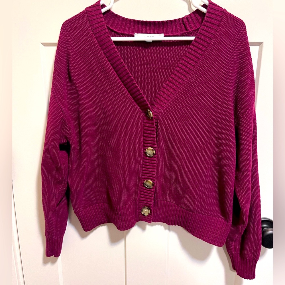 Loft Maroon cardigan. Size Large